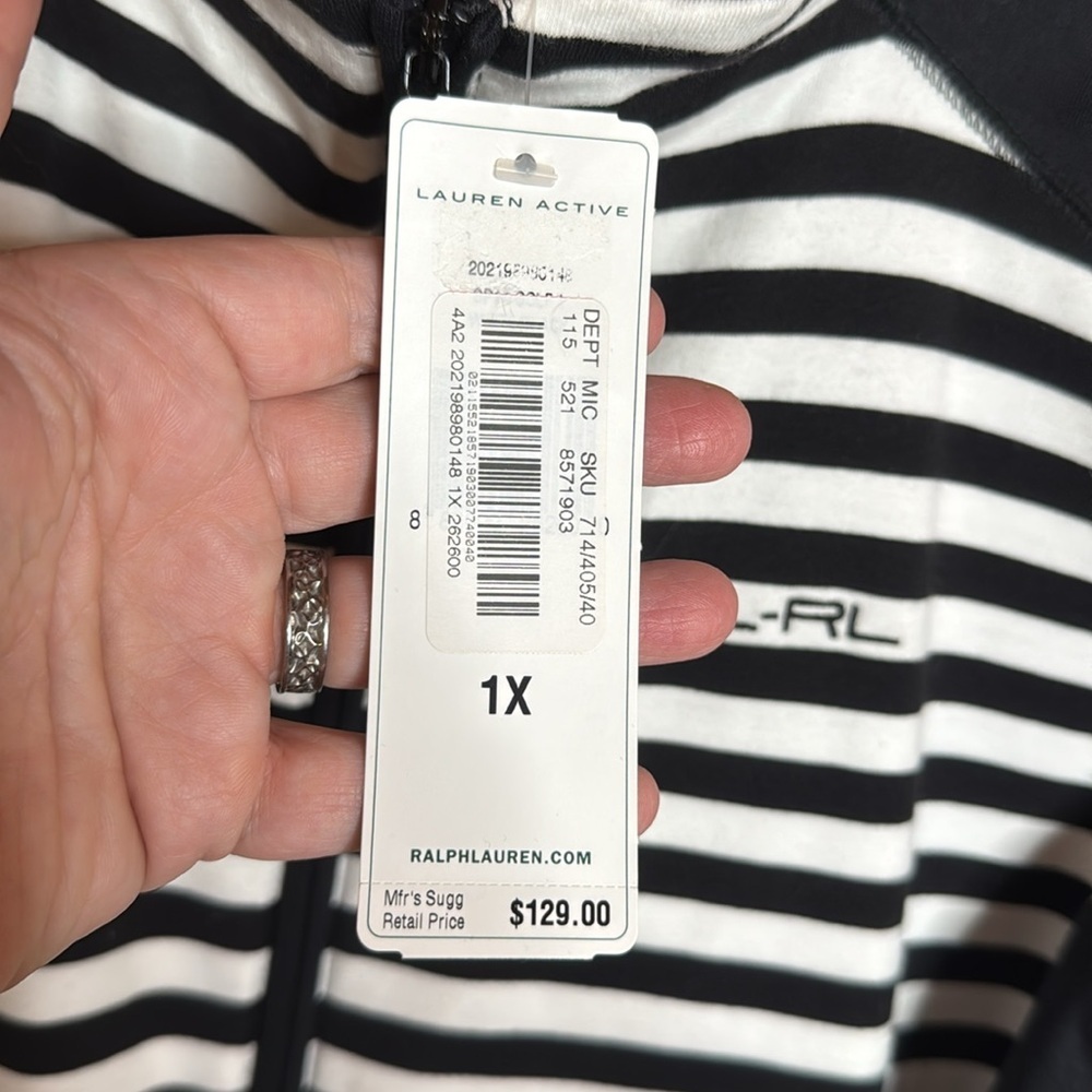 NWT Lauren Ralph Lauren L-RL Lauren Active Striped Zip Jacket Black White Sz 1X - Picture 10 of 10
